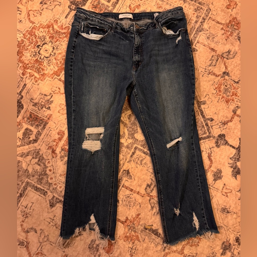 Distressed Blue Cropped Ankle Jeans